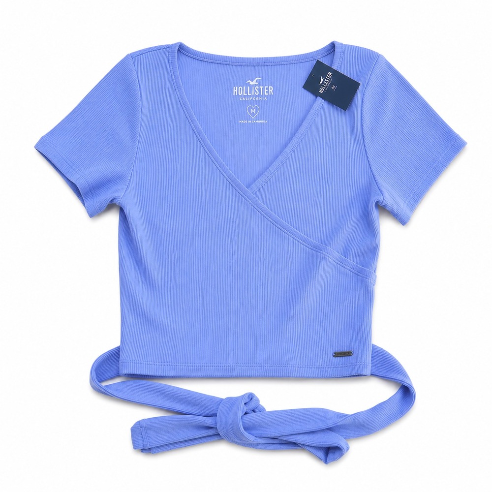 Hollister Top Teenager's Blue Medium Tie-Hem Ribbed Wrap Shirt